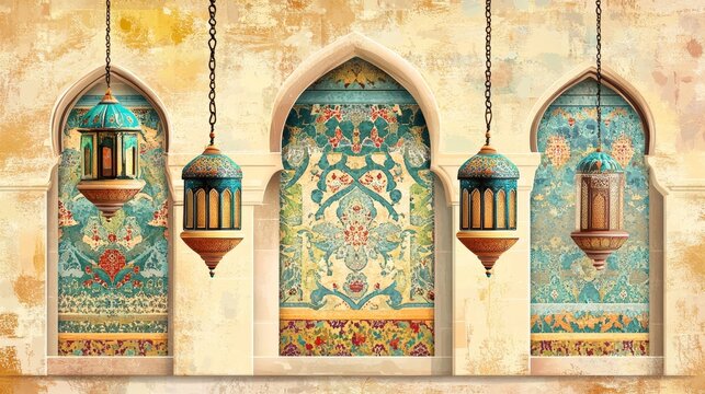 Digital clipart featuring traditional Arabic oriental vector elements with intricate Arabian ornaments.