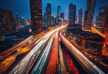 Fototapeta premium vibrant motion sequences showcasing dynamic traffic patterns urban environments, vehicles, lights, streets, flow, colors, animation, movement, design