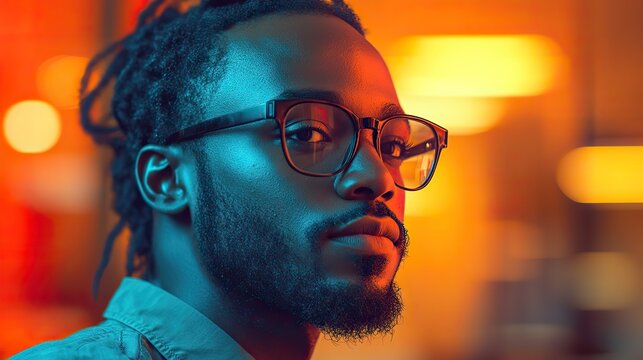 A collage of an African American man using mobile devices in an office, representing the blend of personal and virtual interfaces.
