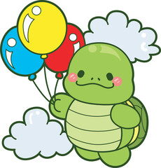 Obraz premium Kawaii turtle daily life sticker cute. Cute turtle mascot illustrations.