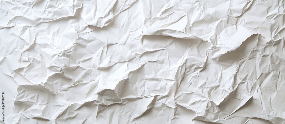 Poster a textured, crumpled white paper surface showcasing intricate patterns and folds, highlighting the i