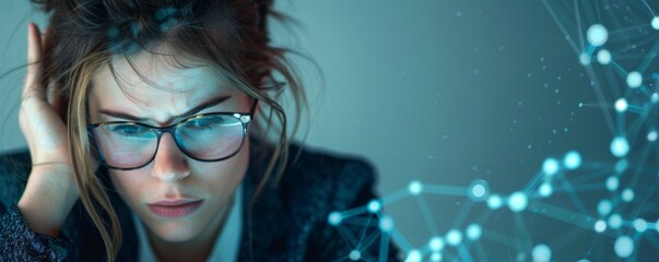 Businesswoman Struggling in Financial Regulation Hologram Web, Bureaucratic Trap Concept