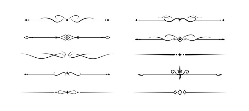 Set of Vintage decorative lines. text dividers. Line border. Lines separators, Borders, Vintage dividers, Underline elements. Vector illustration