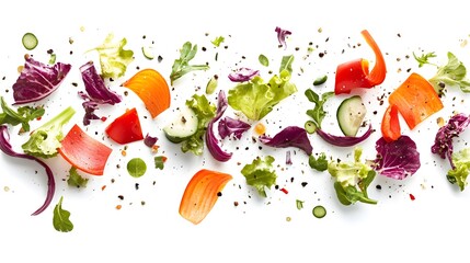 Mixed vegetables caught in motion isolated on a white background