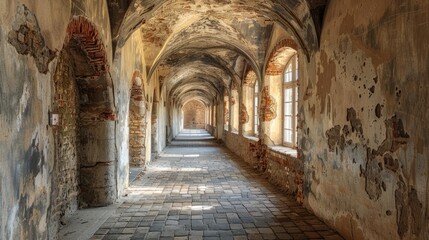 Fototapeta premium Fantasy medieval gallery in the castle.