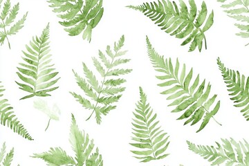 A seamless pattern of green ferns on a white background, perfect for nature-inspired designs and botanical themes.