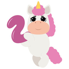 Birthday party invitation with baby unicorn