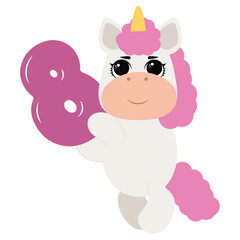 Birthday party invitation with baby unicorn