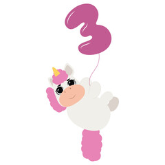 Birthday party invitation with baby unicorn