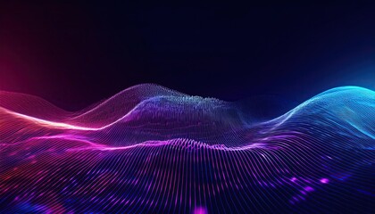 Particle wave of abstract gradient hologram in motion. Background technology of digital wallpaper