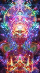 Obraz premium Abstract psychedelic portrait with vibrant colors and glowing energy.