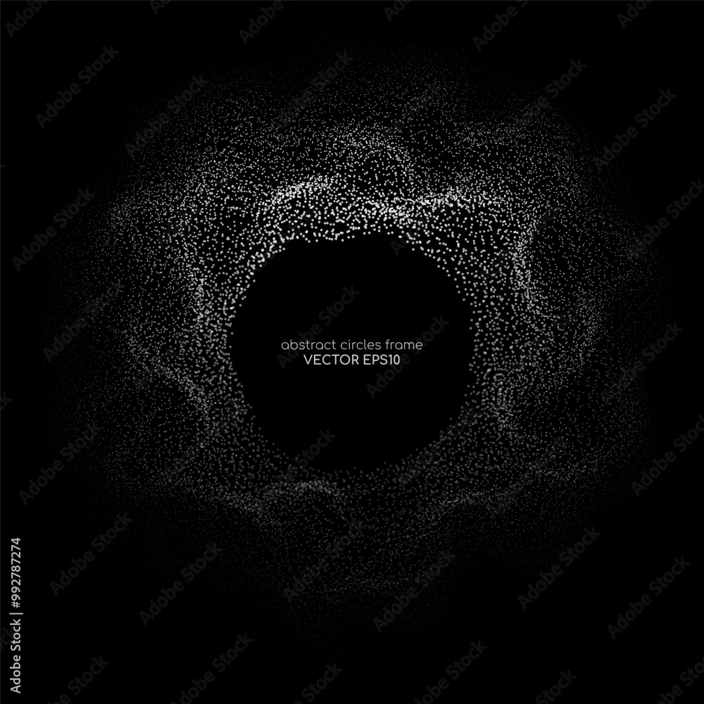 Poster abstract circle shape wave dot light particles white grey gradient isolated on black background. vec