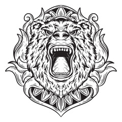 Obraz premium artwork illustration and t shirt design black and white bear engraving ornament vector 