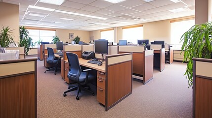 Modern Office Interior with Cubicles and Desks