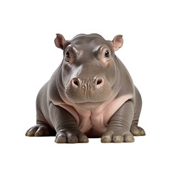 Obraz premium Adorable Baby Hippo Lying Down With Cute Expression On White Background