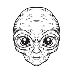 tattoo and t-shirt design black and white hand drawn alien head premium vector	