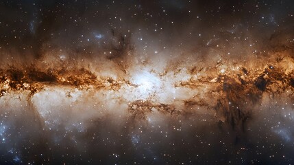7. A panoramic view of a distant galaxy, with spiral arms extending outwards and filled with clusters of stars