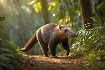 Anteater Walking Along Sunlit Forest