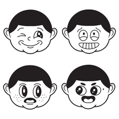 illustration art set of boy with many expression vector design