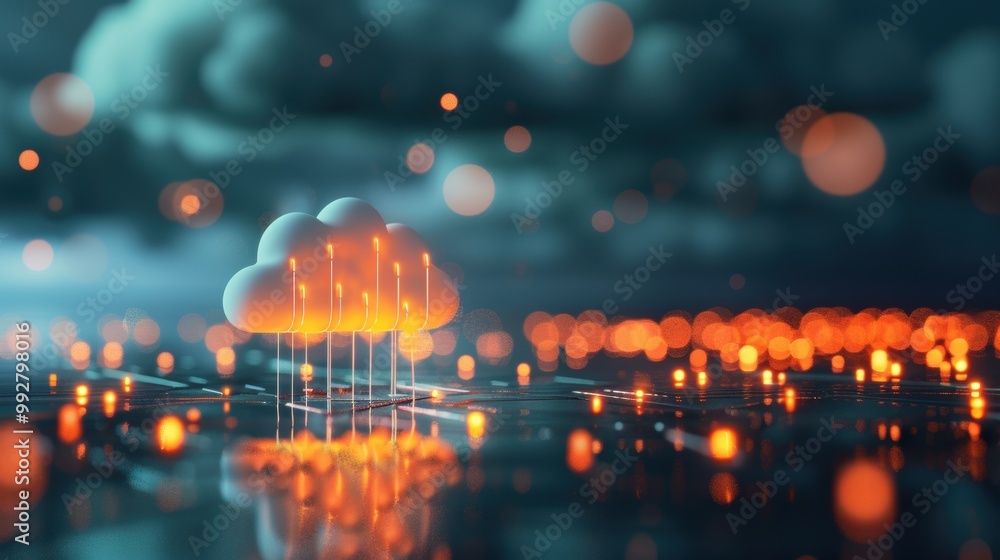 Poster create captivating images of cloud computing with surreal firewalls made of glowing, interwoven ligh