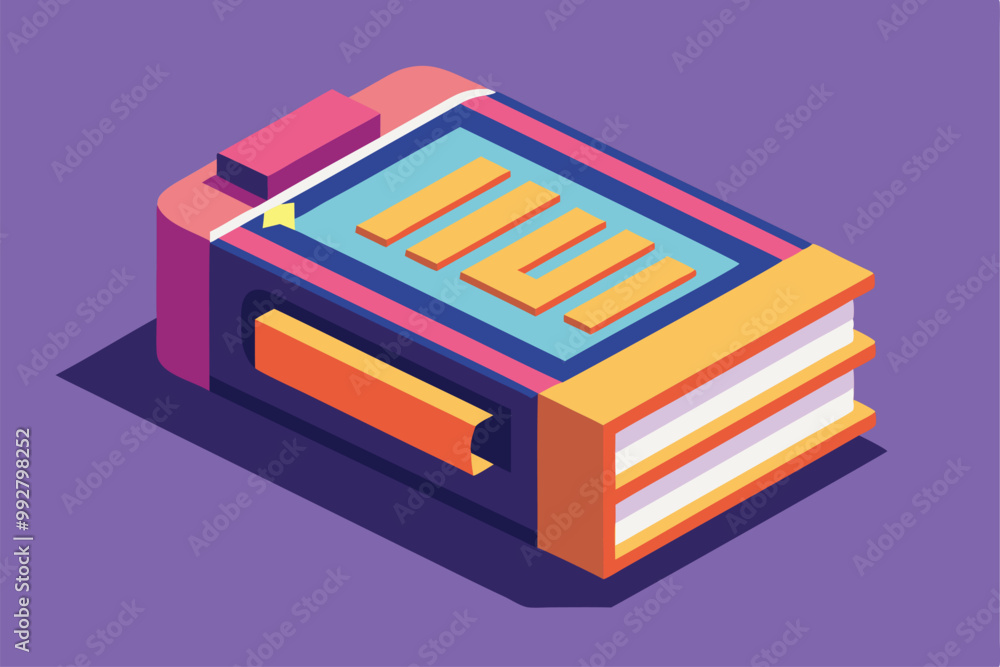 Poster a colorful isometric dictionary design featuring interactive customizable elements and a bold aesthe