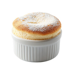 Delicious Homemade Souffl&eacute; in White Ramekin with Powdered Sugar Topping on Transparent Background