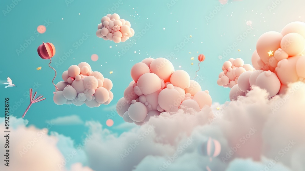Poster create captivating images of cloud applications with surreal icons and interfaces merging seamlessly