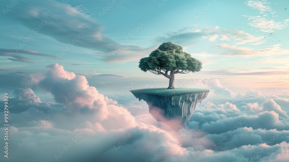 Poster Capture the essence of cloud networking in a surreal landscape where virtual networks intertwine through misty, interconnected cloudscapes.