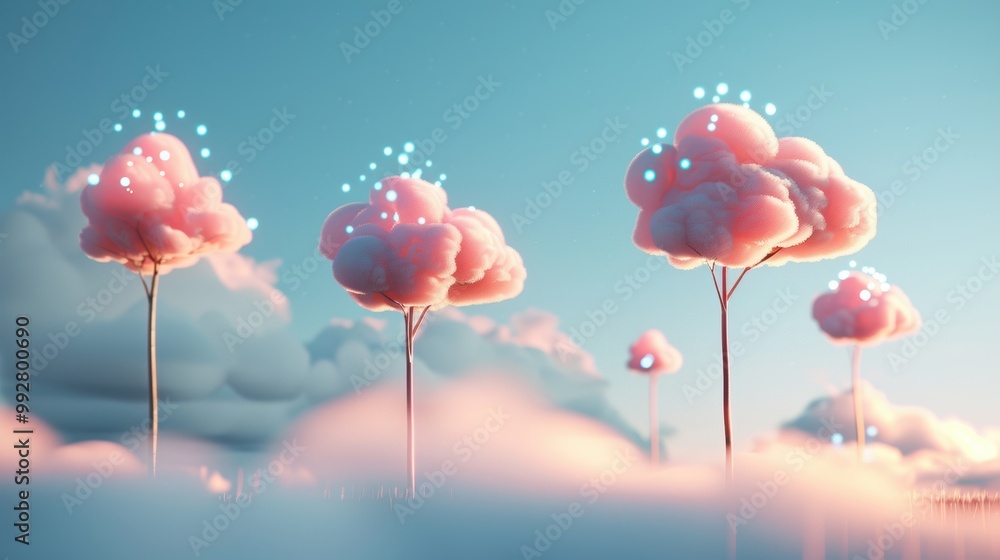 Poster capture the essence of smart networks in a surreal landscape where intelligent systems communicate t