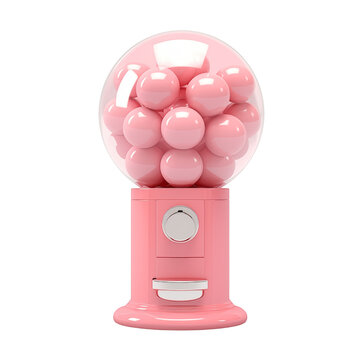 Pink Gumball Machine Filled With Shiny Pink Gumballs Isolated On White Background