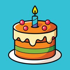 Birthday cake illustration on solid background