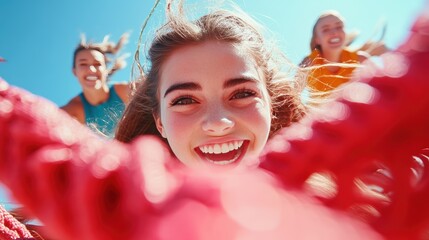 A group of friends tackling a challenging obstacle course, their shared laughter and supportive spirit highlighting the importance of unity in overcoming obstacles.