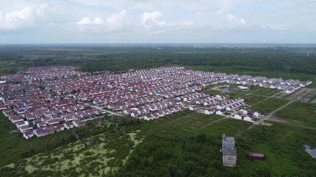 Aerial view of subsidized housing development in South Kalimantan