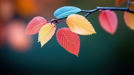 Obraz premium A close up of changing leaves in vibrant autumn colors, symbolizing the seasonal transition.