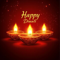 Diwali celebration with three glowing lamps