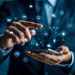 Fototapeta premium Holding and manipulation of digital marketing data.