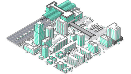 俯瞰から見た立体の駅のベクターイラスト
