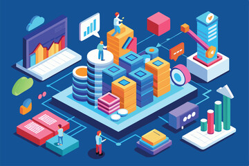 Obraz premium This illustration showcases customizable isometric elements for visualizing data trends and analytics, Customizable Isometric Illustration for Data Trends