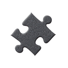 Single Black Puzzle Piece on Transparent Background Isolated Close-Up