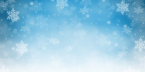 Christmas background with blue pattern winter card snow snowflakes panorama copyspace copy space