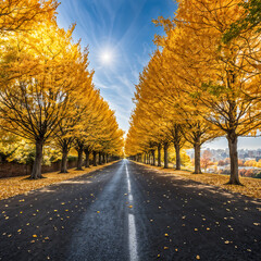 Naklejka premium A landscape with ginkgo trees