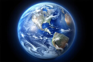 Beautiful earth globe in space with clouds and continents