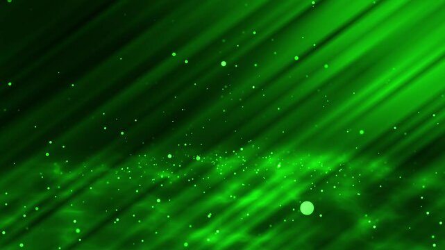 Abstract green rays light background, Natural glitter particles falling 4K video