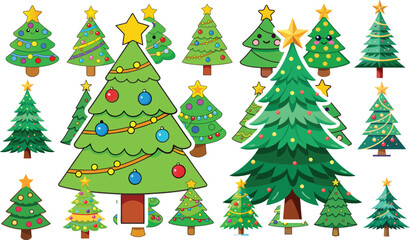Christmas Tree illustration Set, Xmas tree vector clipart Bundle