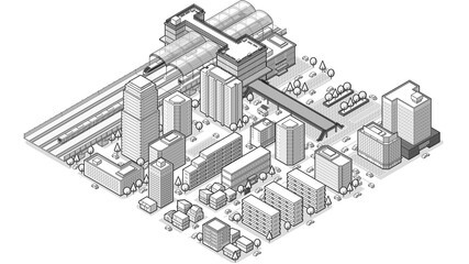 Fototapeta premium 俯瞰から見た立体の駅のベクターイラスト