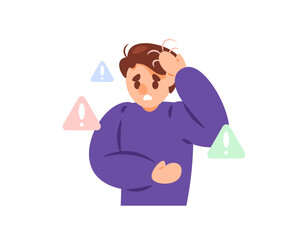 gray hair concept. illustration of a man looking sad because his hair is starting to turn gray. Gray hair at a young age. hair health problems. facial expressions of discomfort and sadness. flat style