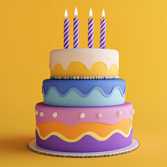 3D birthday cake with four colorful tiers
