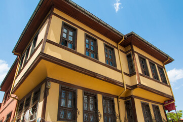 Colorful Odunpazari wooden houses view in Eskisehir City. Eskisehir is populer tourist deatination in Turkey.