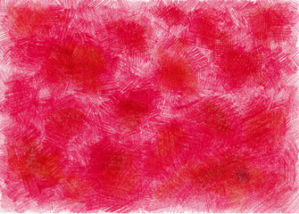 Fototapeta premium Background filled with texture drawn with colored pencils. Different shades red, pink, magenta colors. Chaotical strokes. Sometimes more saturated, sometimes see white space.