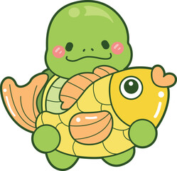 Obraz premium Kawaii turtle daily life sticker cute. Cute turtle mascot illustrations.